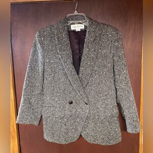 Vintage Jones New York Tweed Blazer Tailored Preppy Chocolate Brown Sz 8